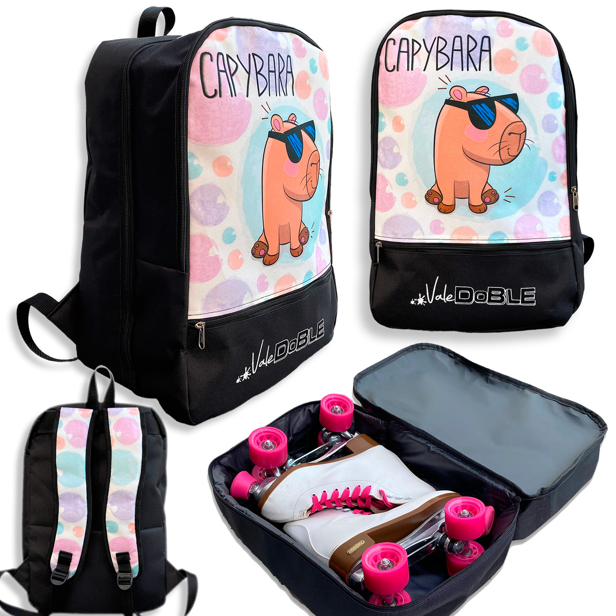 Mochila Oculta Para Patines Artísticos - Doble Compartimiento (Capybara)
